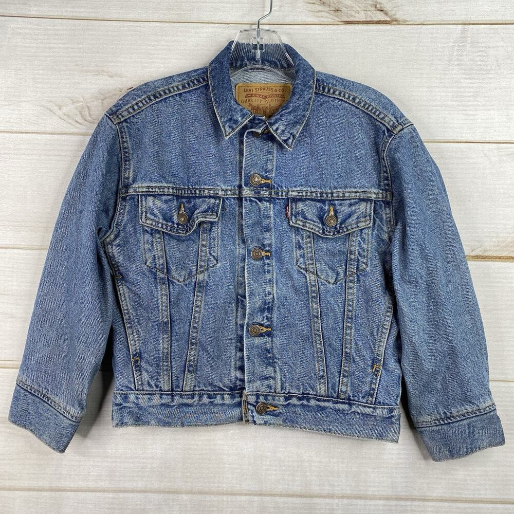 Vintage 90s Levi's Jean Jacket Womens S 8/10 Cropped Stone Washed Denim Trucker